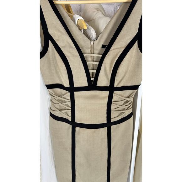 XOXO Women's Size 2 Juniors Size 5/6 Tan Sheath Dress with Black Edging #0278 - Picture 2 of 10